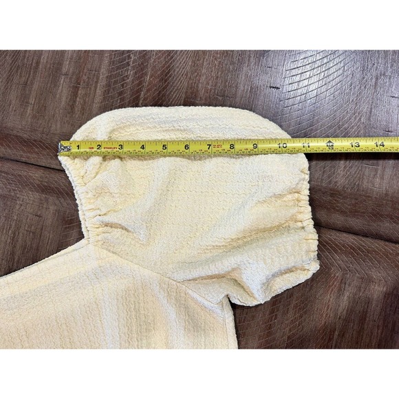 LOFT Women’s Square Neck Tie Front Soft Yellow Blouse Puff Sleeve Top Size M - Picture 9 of 14